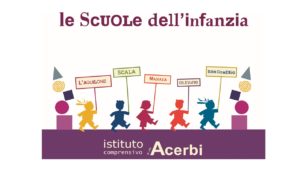 bambini stilizzati in fila con nome delle scuole dell'infanzia dell'IC
